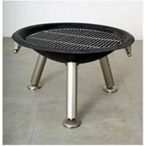 28" Round Black Iron Bowl With Inner Iron Grill Fire Pit 