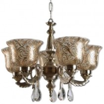 Antique Brass 5 Light With Crystal Drop Chandelier