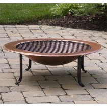 20"Antique Copper Round Bowl With Iron Stand Fire Pit