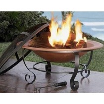 16"Copper Round Bowl & Iron Stand With Mesh Fire Pit