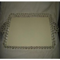 Cream Metal Wire Tray With Crystal Beads Design (12'' x 12")