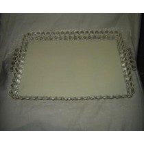 12'' x 12" Square Cream Metal Wire Design With Crystal Beads Tray 