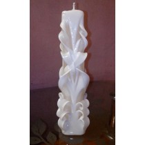 10" Hand Carved White Cut & Curls Candle 