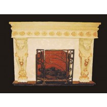 Artificial Yellow Sandstone Lion Pillar Fireplace 
