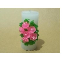 Decorative Pink Flower Design Pillar Candle 