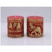 Elephant Design on Red  Pillar  candle