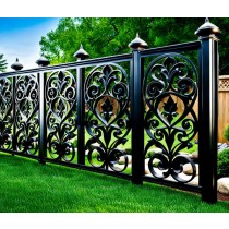 Decorative Backyard Fence Design Featuring Ornate Wrought Iron & Aluminium Panels