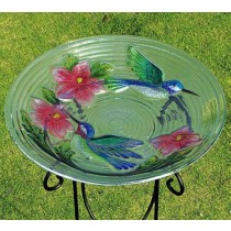 Modern Glass Bird Bath With Bird and Flower Design