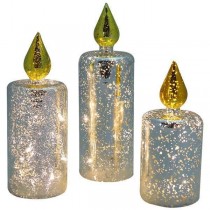 Set-3 Silvery Warm White Decorative Glass Candle Jar 