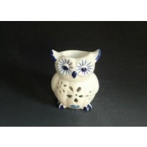 White Ceramic Owl Shape With Blue Design Oil Burner 