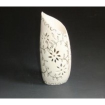 White Curved Ceramic With Golden Design Oil Burner(L 8 X W  6.5 X H 15.4 Cm)