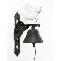 White Flying Pig Hand Painted Garden Bell