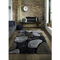 Durable Gray And Silver Colour Abstract 3D Shaggy Carpet